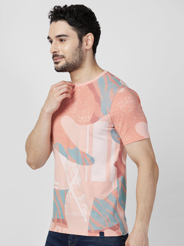 Killer Men Peach Printed Slim Fit T-Shirts
