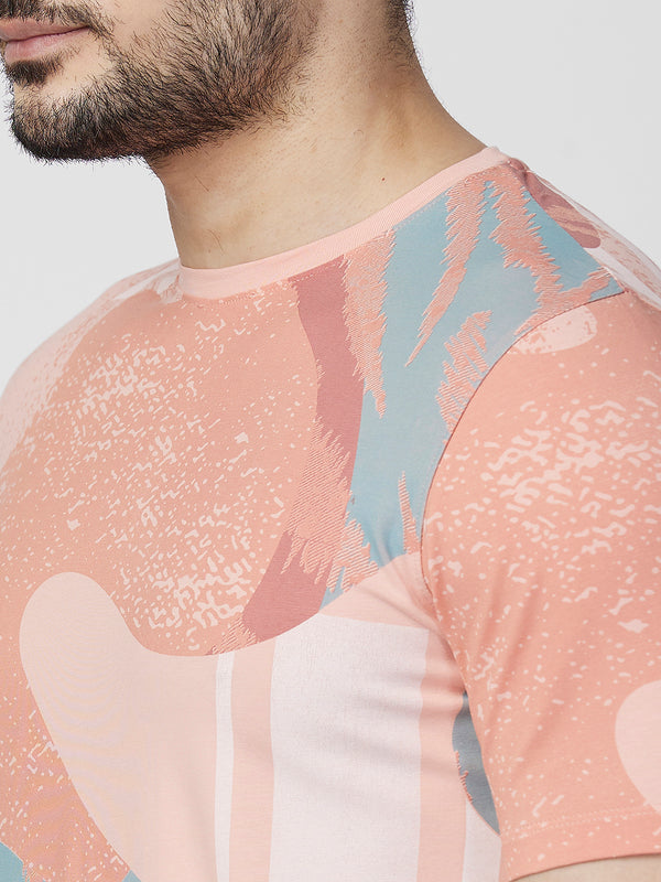 Killer Men Peach Printed Slim Fit T-Shirts