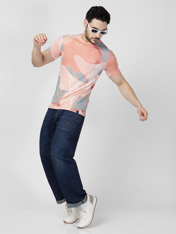 Killer Men Peach Printed Slim Fit T-Shirts