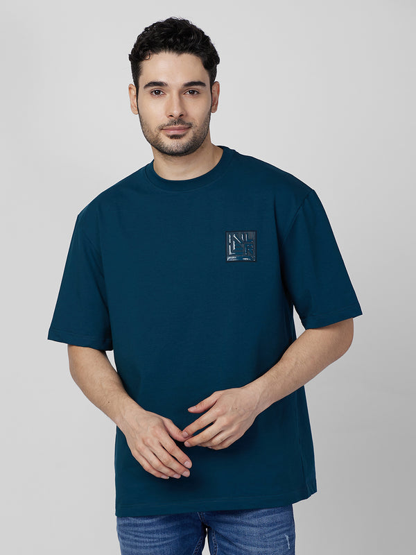 Killer Men Petrol Blue Printed Round Neck T-Shirts