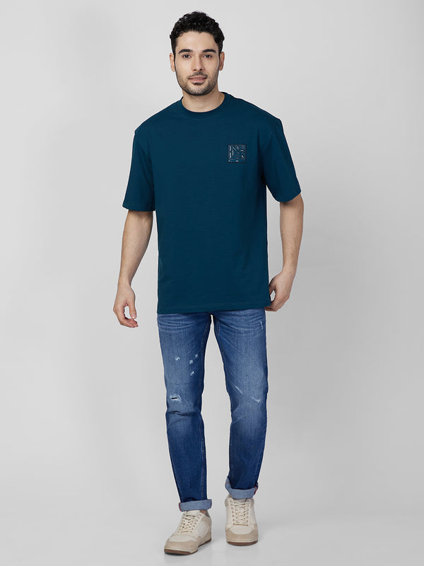 Killer Men Petrol Blue Printed Round Neck T-Shirts