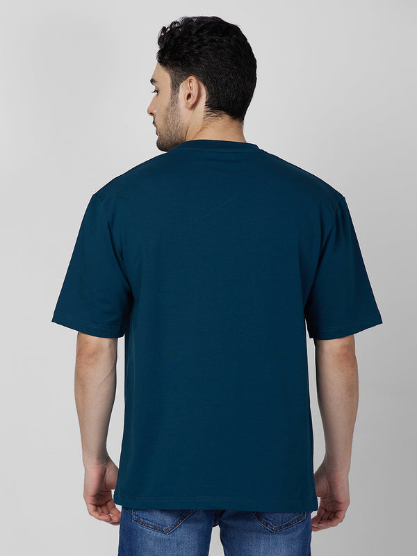 Killer Men Petrol Blue Printed Round Neck T-Shirts