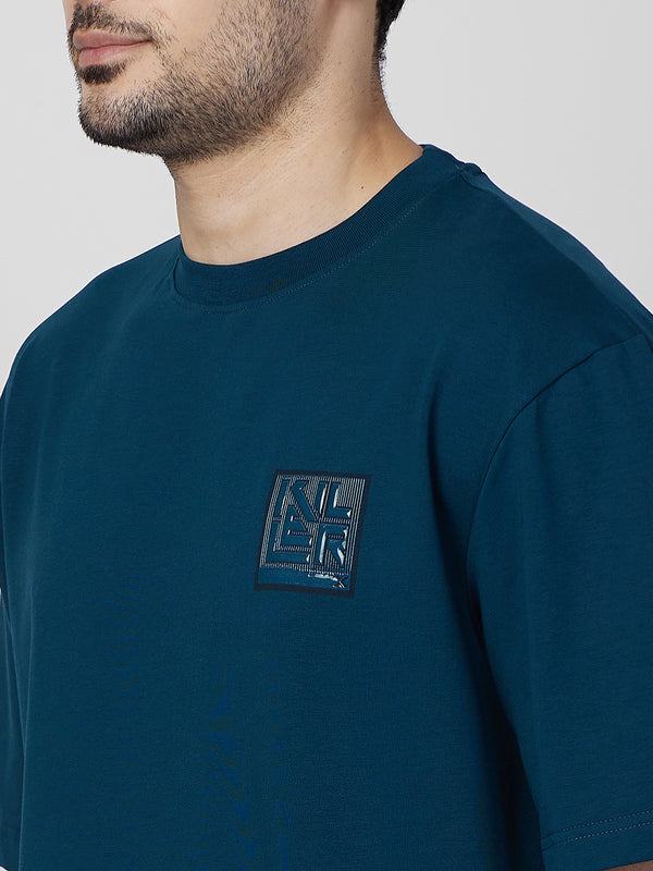 Killer Men Petrol Blue Printed Round Neck T-Shirts