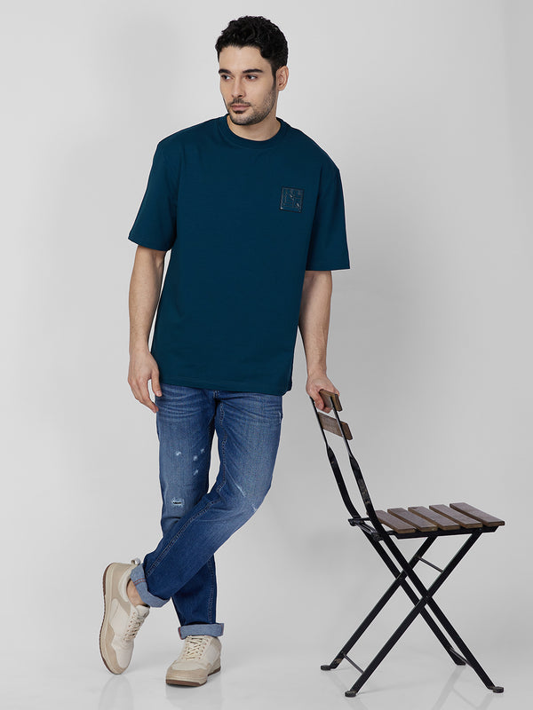 Killer Men Petrol Blue Printed Round Neck T-Shirts