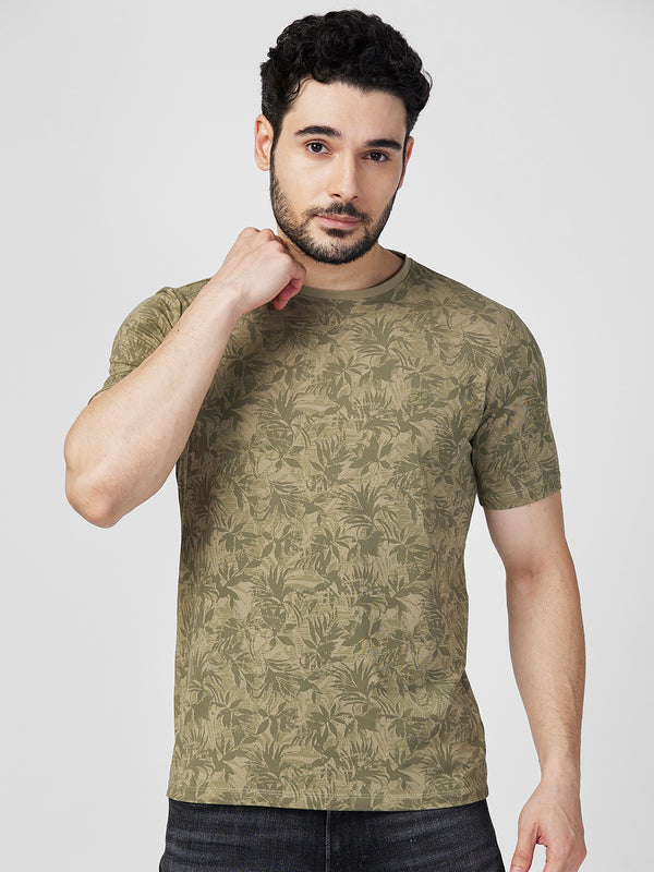 Killer Men Dark Green Printed Slim Fit T-Shirts