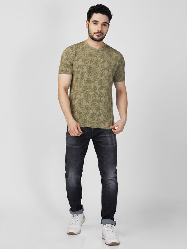 Killer Men Dark Green Printed Slim Fit T-Shirts