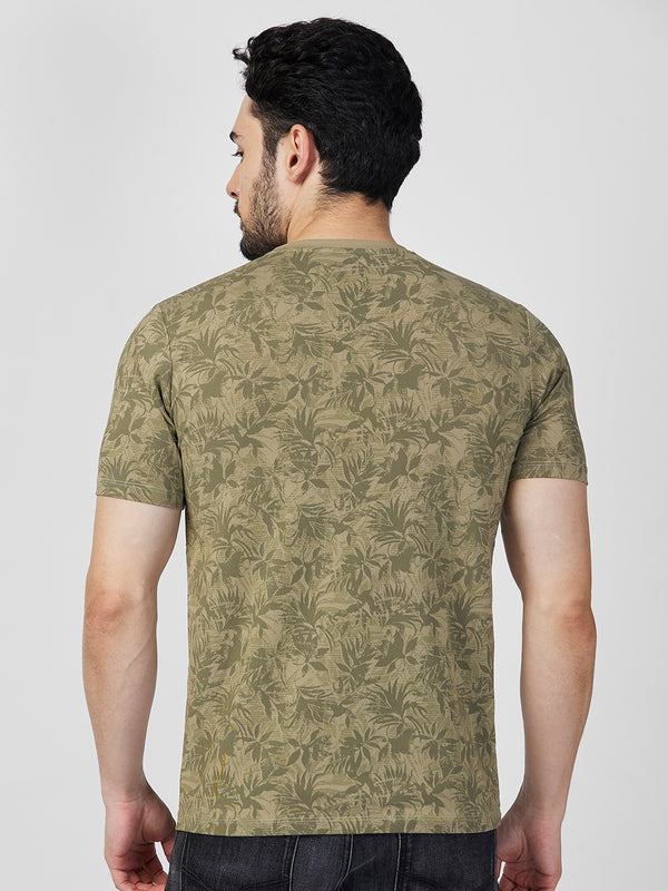 Killer Men Dark Green Printed Slim Fit T-Shirts
