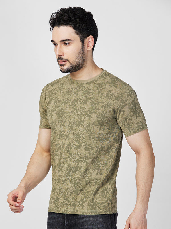 Killer Men Dark Green Printed Slim Fit T-Shirts
