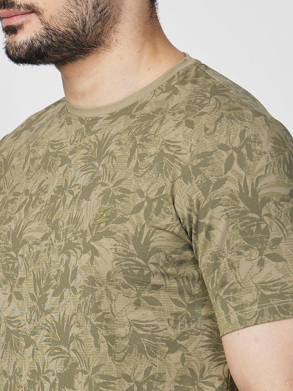Killer Men Dark Green Printed Slim Fit T-Shirts