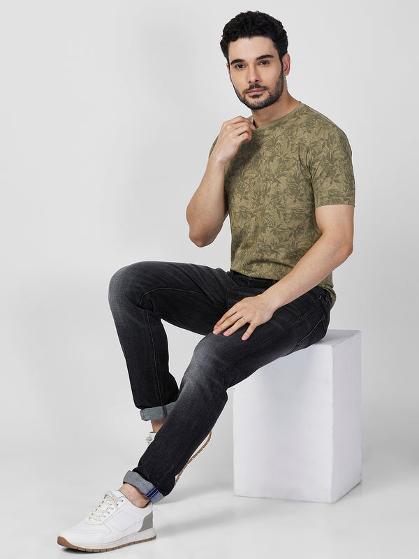 Killer Men Dark Green Printed Slim Fit T-Shirts