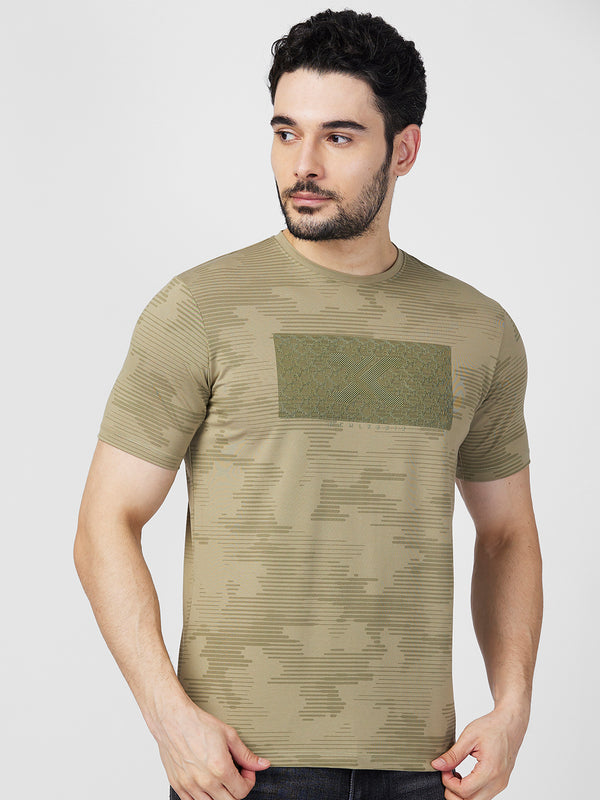 Killer Men Dark Green Printed Slim Fit T-Shirts