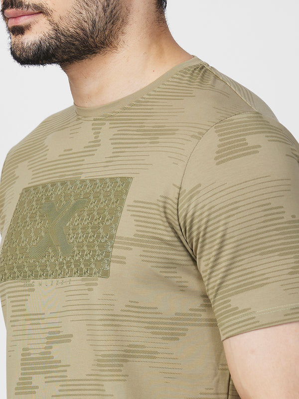 Killer Men Dark Green Printed Slim Fit T-Shirts