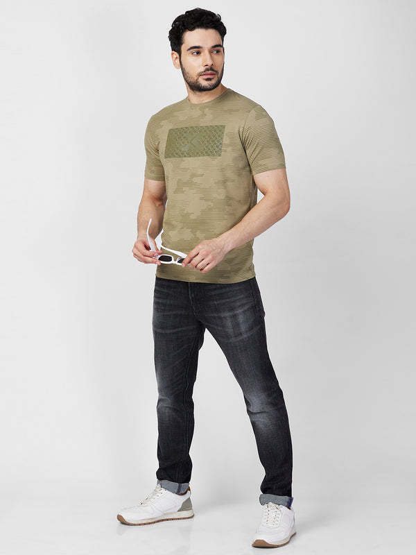 Killer Men Dark Green Printed Slim Fit T-Shirts