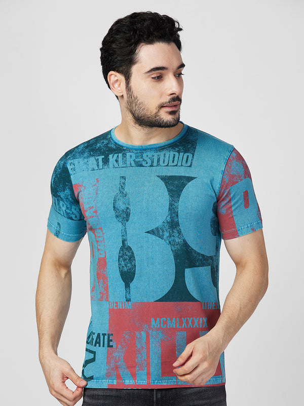 Killer Men Blue Printed Slim Fit T-Shirts