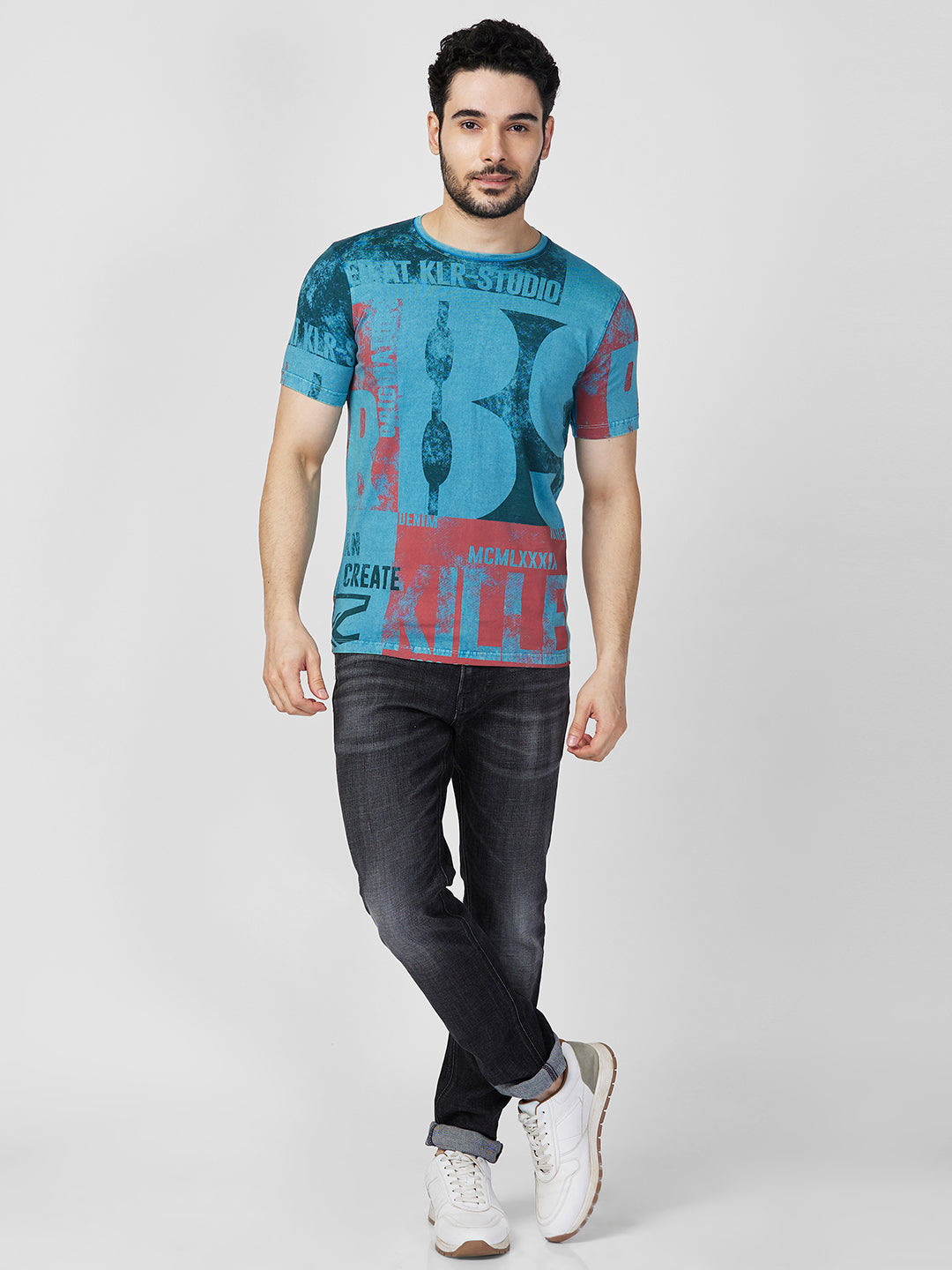 Killer Men Blue Printed Slim Fit T-Shirts
