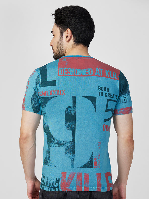 Killer Men Blue Printed Slim Fit T-Shirts