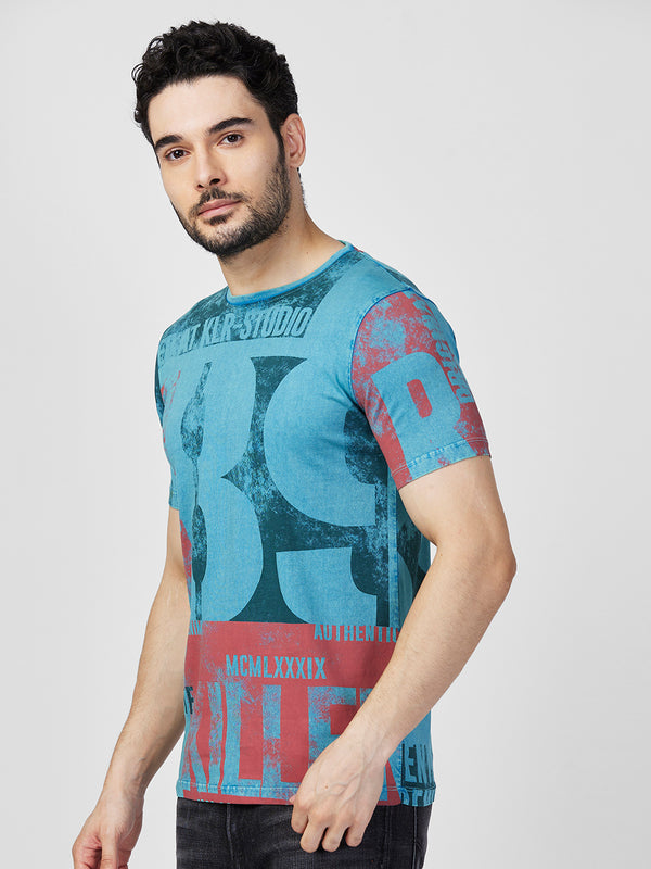 Killer Men Blue Printed Slim Fit T-Shirts
