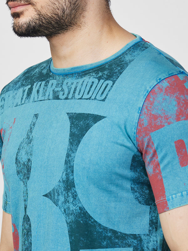 Killer Men Blue Printed Slim Fit T-Shirts