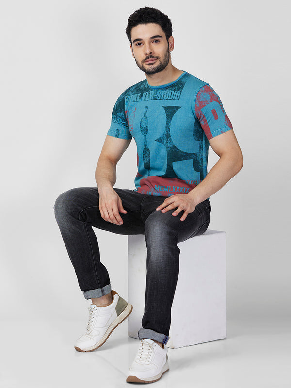 Killer Men Blue Printed Slim Fit T-Shirts
