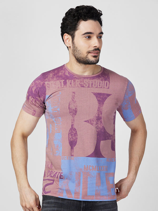 Killer Men Pink Printed Slim Fit T-Shirts