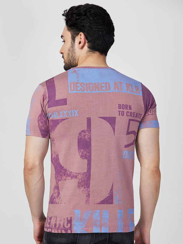 Killer Men Pink Printed Slim Fit T-Shirts