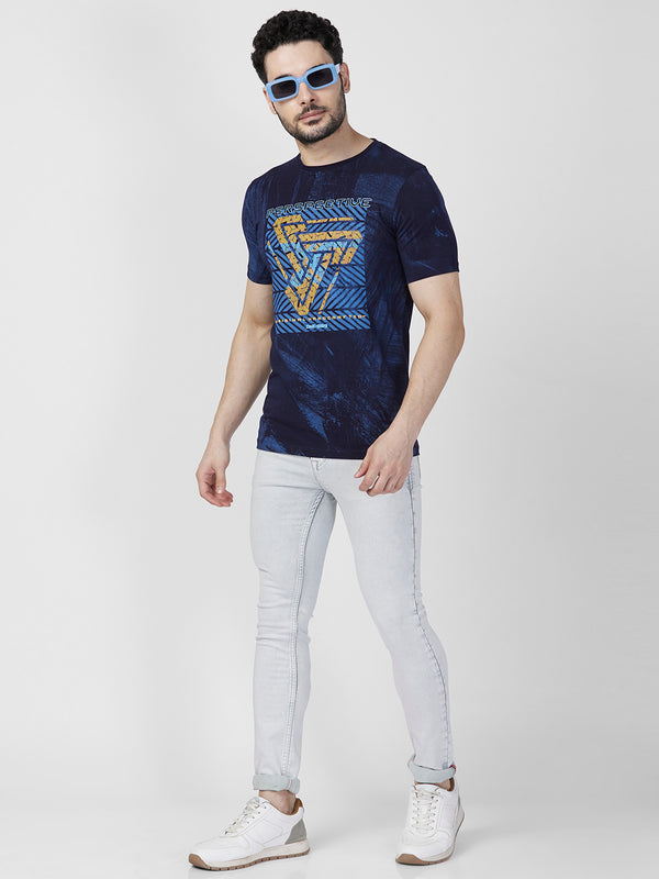 Killer Men Blue Printed Slim Fit T-Shirts