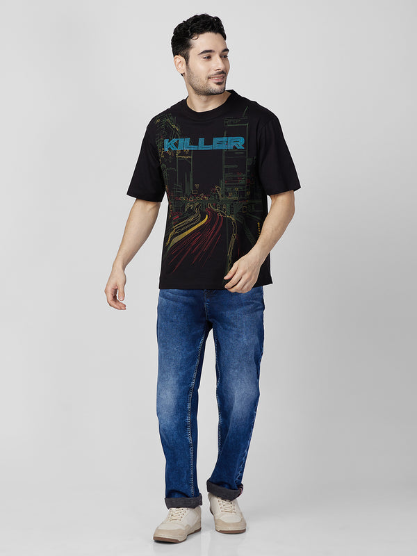 Killer Men Black Printed Round Neck T-Shirts