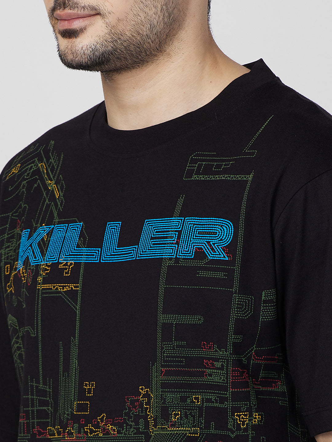 Killer Men Black Printed Round Neck T-Shirts