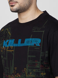 Killer Men Black Printed Round Neck T-Shirts