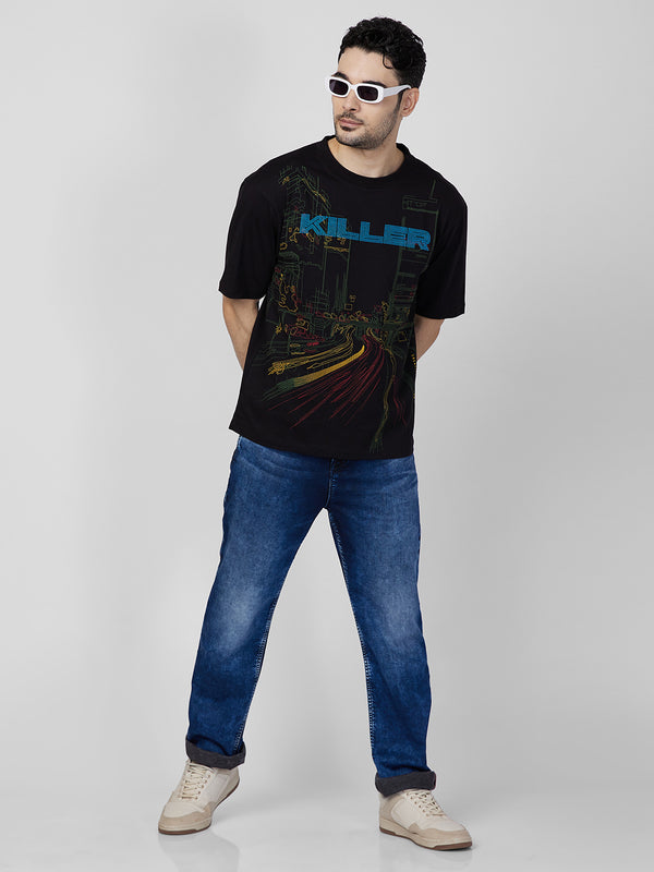 Killer Men Black Printed Round Neck T-Shirts
