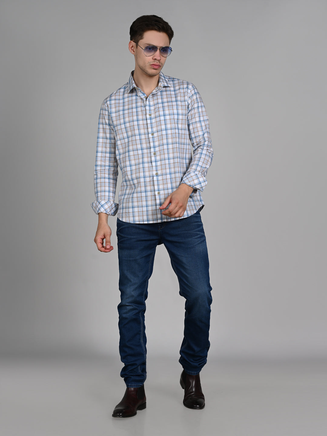 Killer Men White Checks Slim Fit Shirts