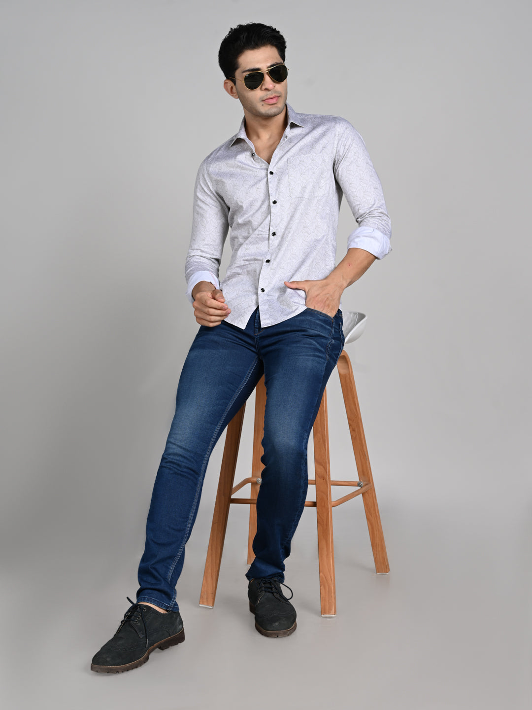 Killer Men Beige Printed Slim Fit Shirts