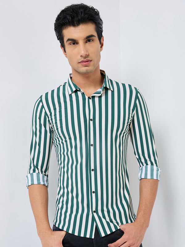 Killer Men Green Stripe Slim Fit Shirts