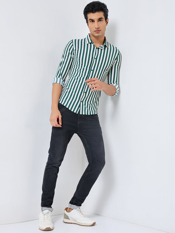 Killer Men Green Stripe Slim Fit Shirts