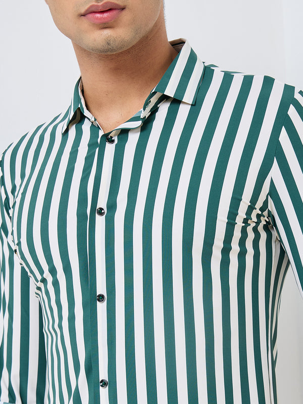 Killer Men Green Stripe Slim Fit Shirts