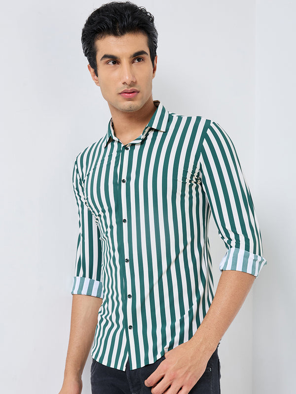 Killer Men Green Stripe Slim Fit Shirts
