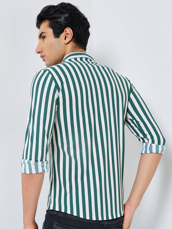 Killer Men Green Stripe Slim Fit Shirts