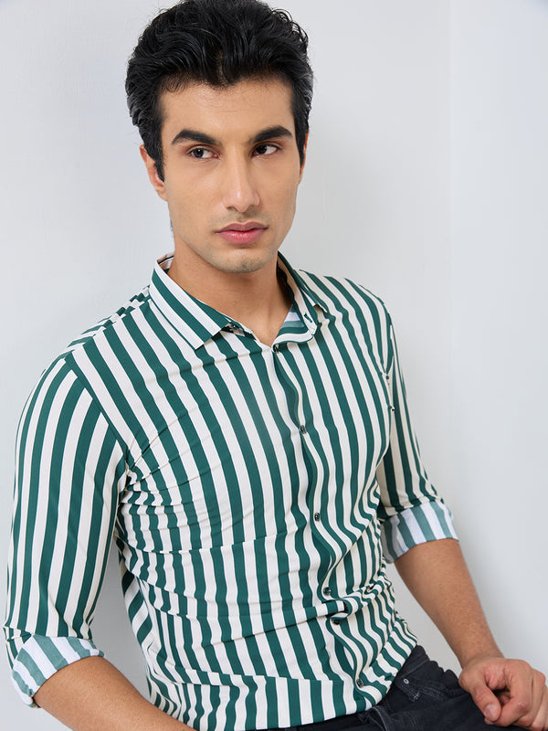 Killer Men Green Stripe Slim Fit Shirts