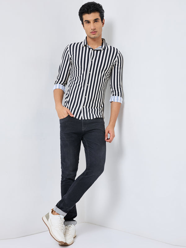 Killer Men Black Stripe Slim Fit Shirts