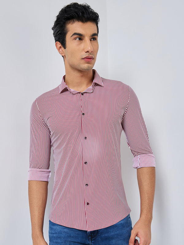 Killer Men Maroon Stripe Slim Fit Shirts
