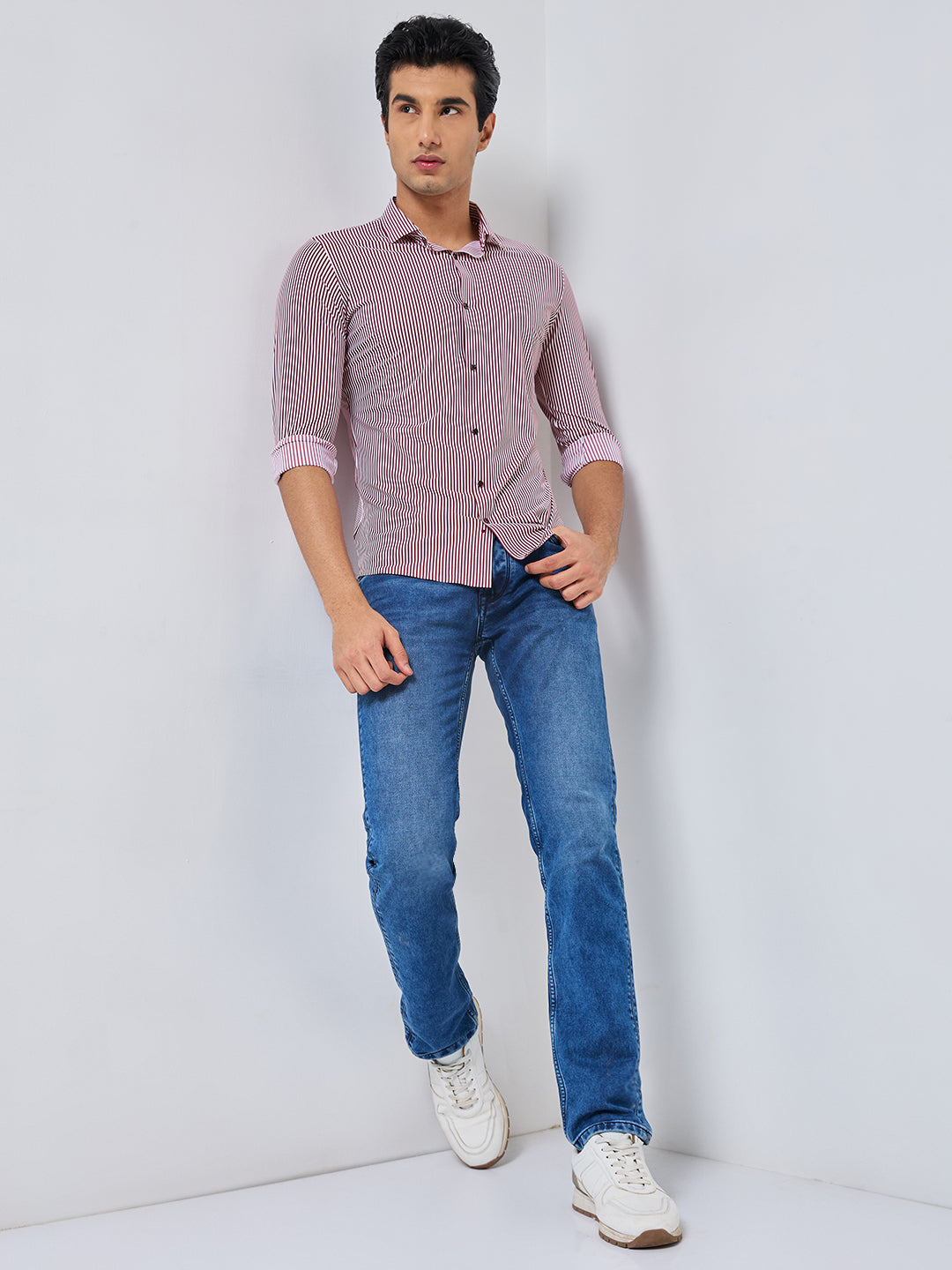 Killer Men Maroon Stripe Slim Fit Shirts