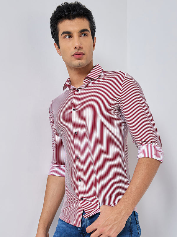 Killer Men Maroon Stripe Slim Fit Shirts