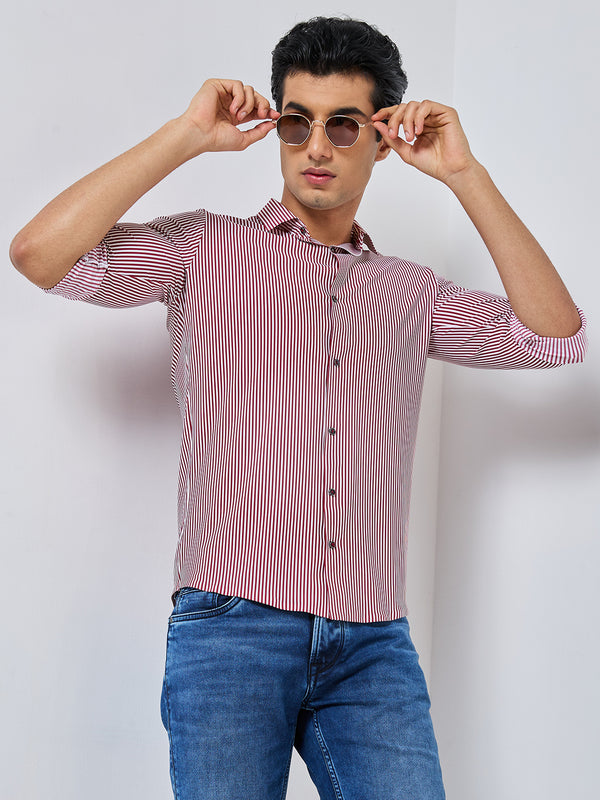 Killer Men Maroon Stripe Slim Fit Shirts