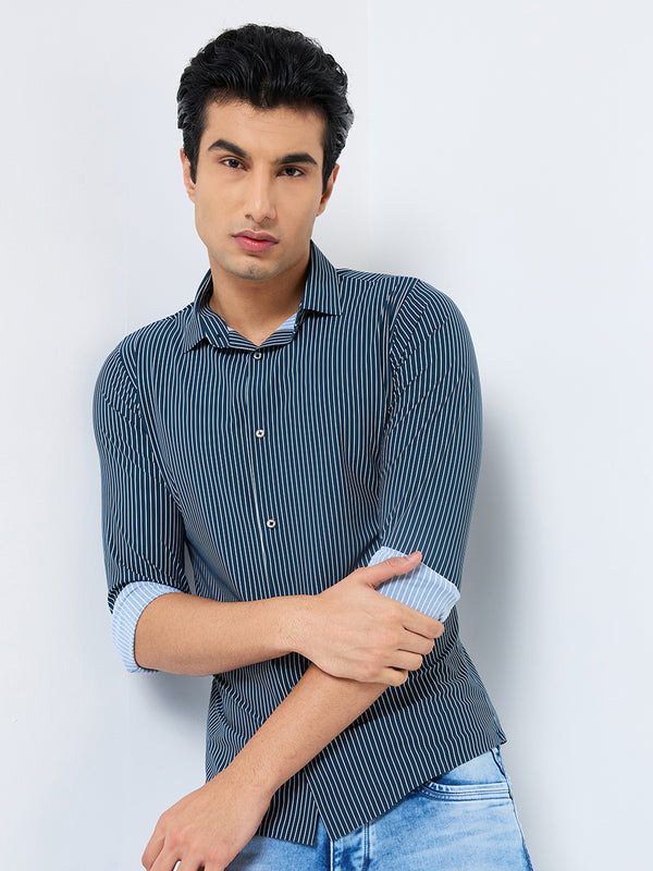 Killer Men Green Stripe Slim Fit Shirts