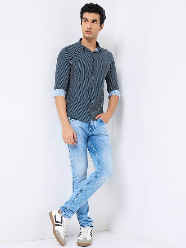 Killer Men Green Stripe Slim Fit Shirts