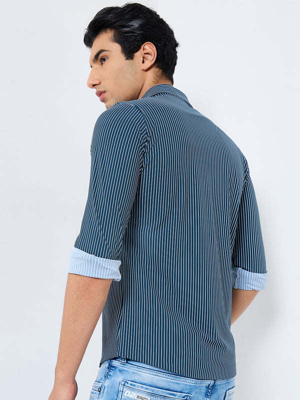 Killer Men Green Stripe Slim Fit Shirts