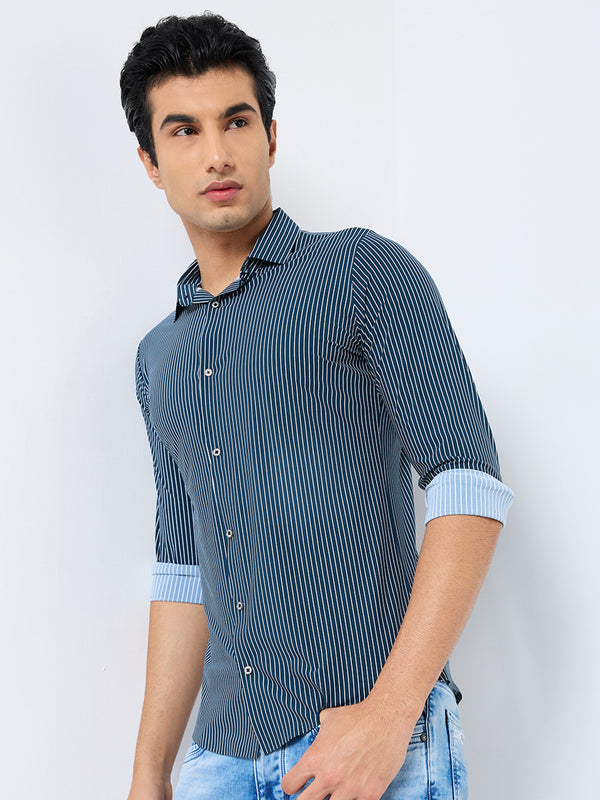 Killer Men Green Stripe Slim Fit Shirts