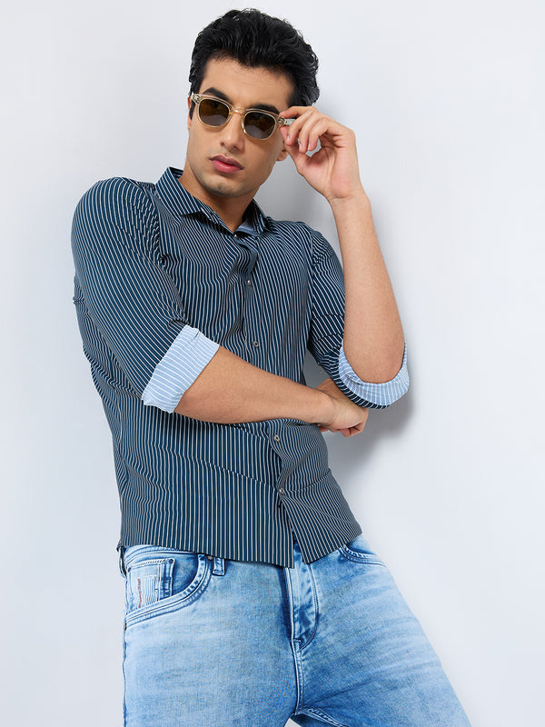 Killer Men Green Stripe Slim Fit Shirts