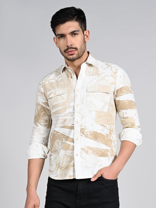 Killer Men Beige Printed Slim Fit Shirts