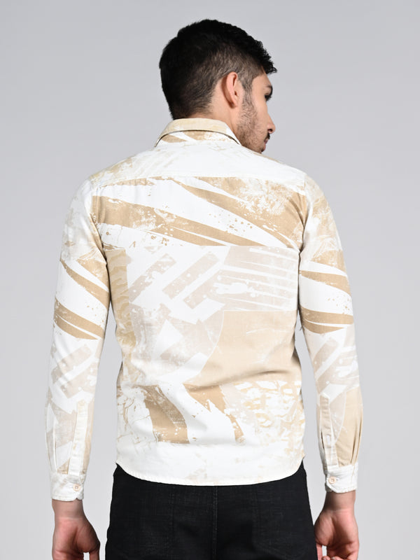 Killer Men Beige Printed Slim Fit Shirts
